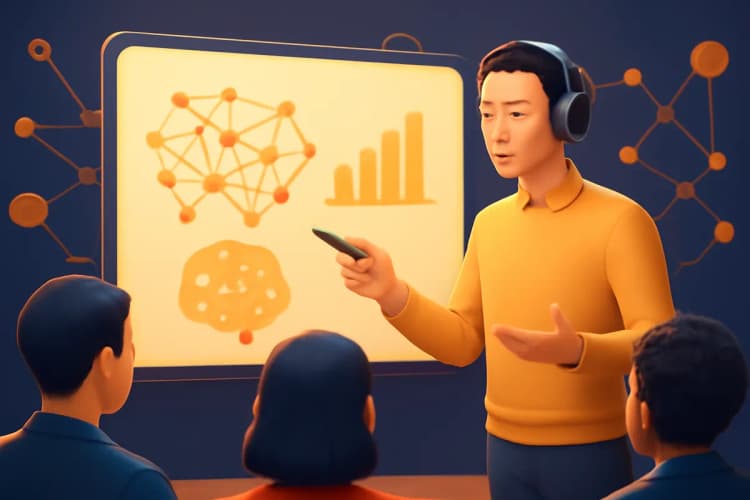 Conceito de curso de inteligência artificial online com ícones de aprendizado digital