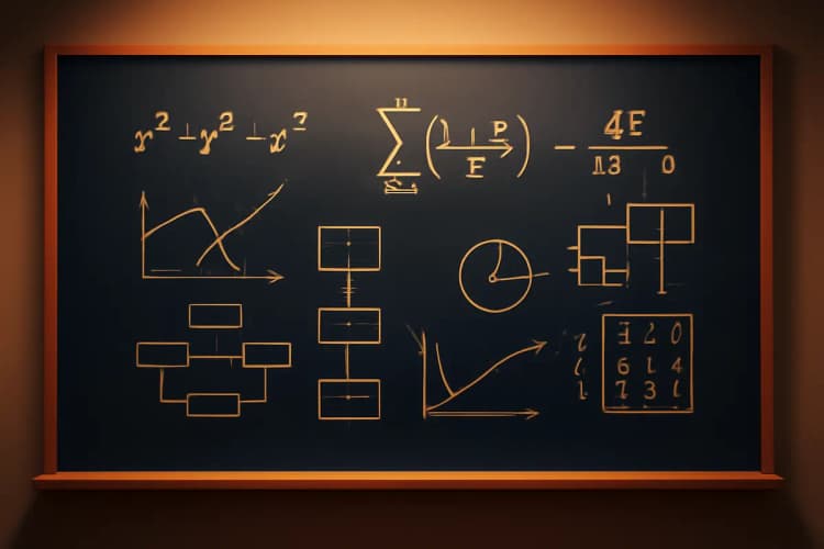 Grade curricular de Ciência de Dados e Inteligência Artificial com ícones de aprendizado e matemática.