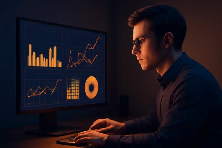 Perfil do profissional de IA: um cientista de dados analisando gráficos em um monitor.